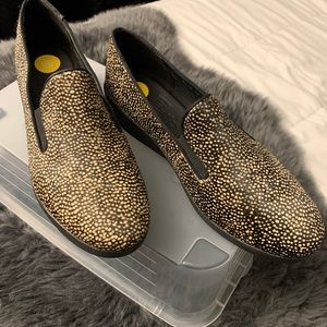 Black and Tan spotted loafers